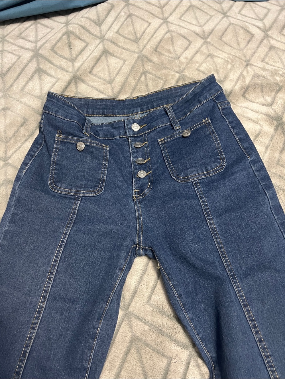 High-Rise Dark Blue Button-Front Women's Jeans